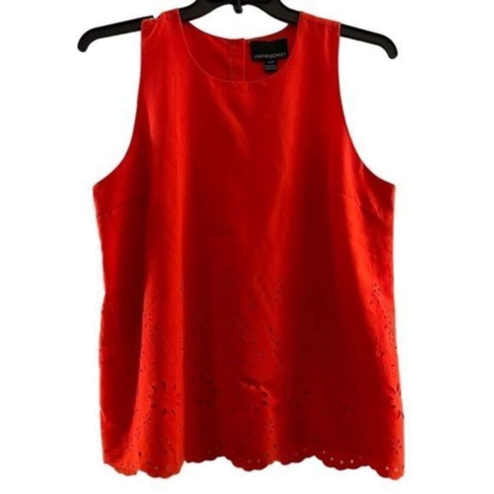 Cynthia Rowley Womens Red Floral Cut Out Sleeveless‎ Blouse Size L